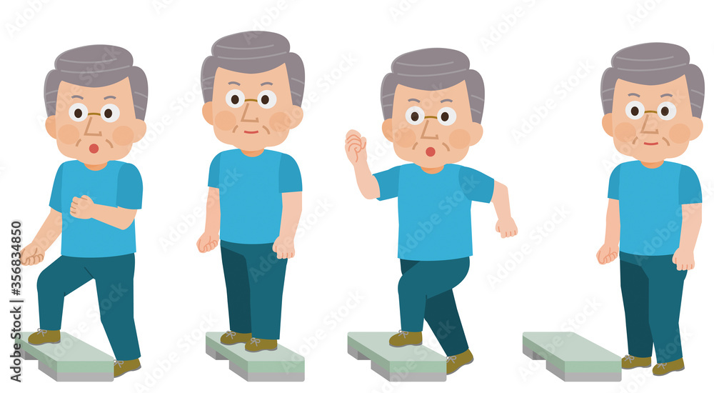 室内運動 踏み台昇降をする高齢男性 イラスト 室内運動 踏み台昇降をする高齢男性 イラスト