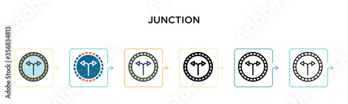 Junction vector icon in 6 different modern styles. Black, two colored junction icons designed in filled, outline, line and stroke style. Vector illustration can be used for web, mobile, ui