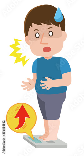 体重が増えて焦る男性　イラスト