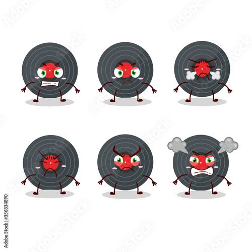 Vynil record cartoon character with various angry expressions