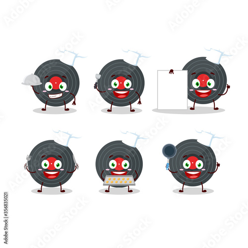 Cartoon character of vynil record with various chef emoticons