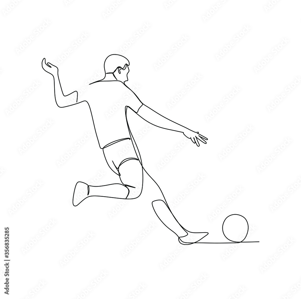 A soccer player kicking a ball. Continuous one line drawing vector illustration
