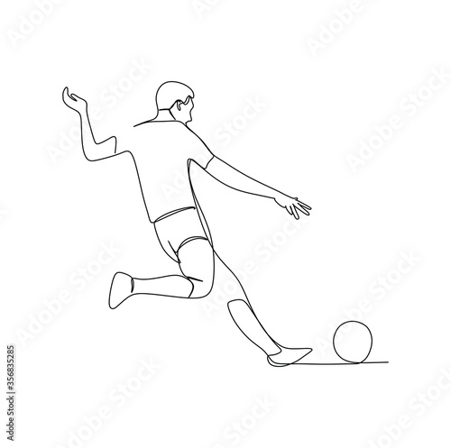 A soccer player kicking a ball. Continuous one line drawing vector illustration 