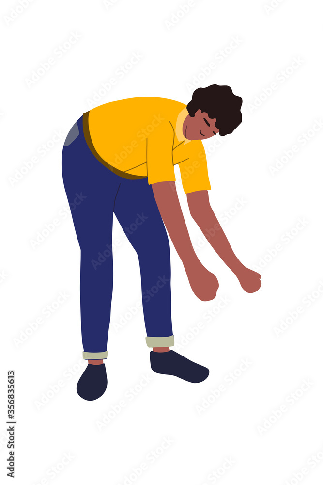 Hand drawn black Human is standing pose and trying to hold something or makes exercise. African american man or woman. Vector illustration in flat style
