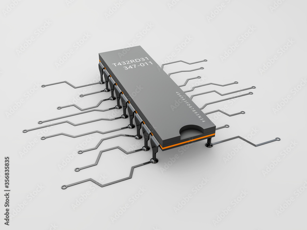 Naklejka premium 3d Illustration of computer microchip isolated white background