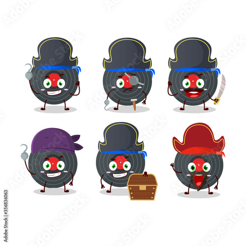Cartoon character of vynil record with various pirates emoticons