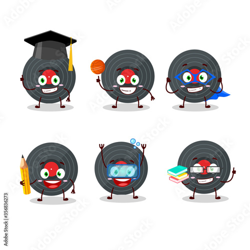 School student of vynil record cartoon character with various expressions