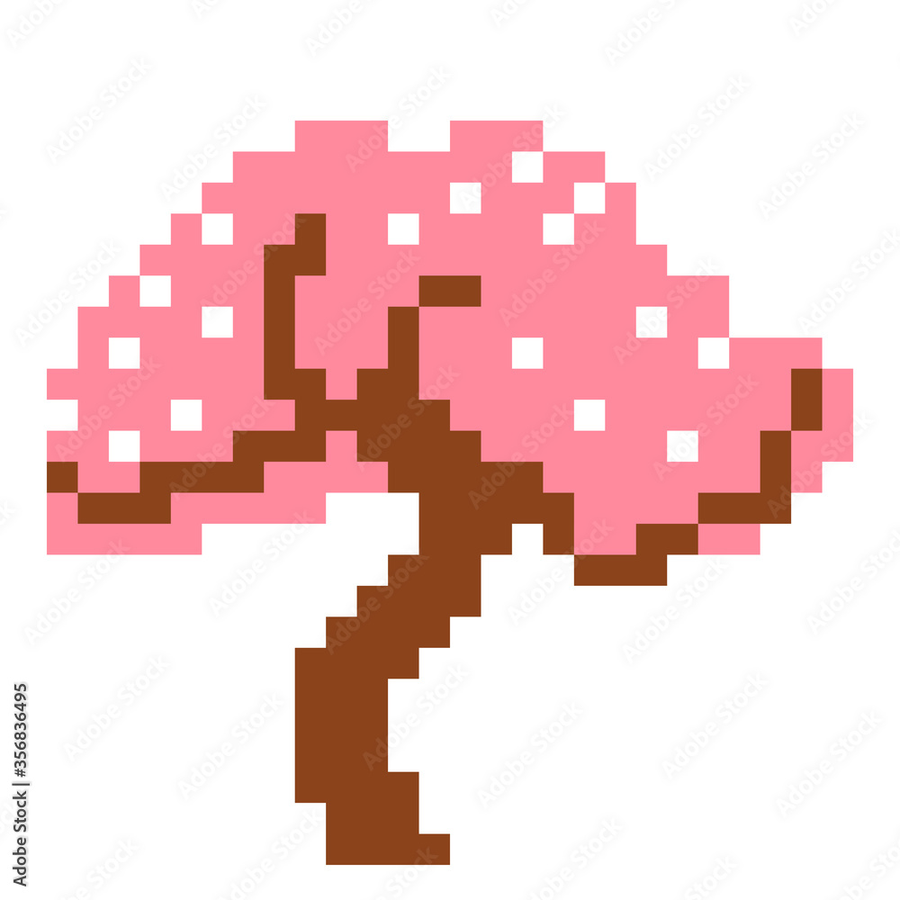8 bit Pixel cherry blossom image. tree of Vector Illustration of pixel