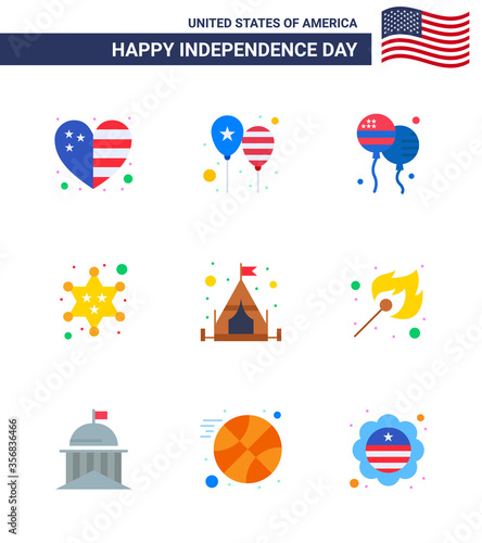 Happy Independence Day Pack of 9 Flats Signs and Symbols for camp; police; america flag; military; american photo