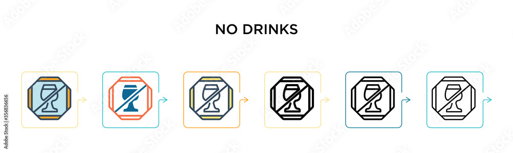 No drinks vector icon in 6 different modern styles. Black, two colored no drinks icons designed in filled, outline, line and stroke style. Vector illustration can be used for web, mobile, ui No drinks vector icon in 6 different modern styles. Black, two colored no drinks icons designed in filled, outline, line and stroke style. Vector illustration can be used for web, mobile, ui