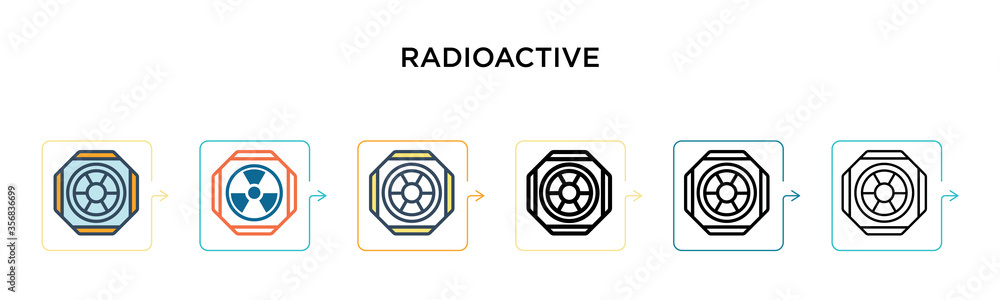 Radioactive symbol vector icon in 6 different modern styles. Black, two colored radioactive symbol icons designed in filled, outline, line and stroke style. Vector illustration can be used for web, Radioactive symbol vector icon in 6 different modern styles. Black, two colored radioactive symbol icons designed in filled, outline, line and stroke style. Vector illustration can be used for web,