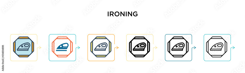 Ironing vector icon in 6 different modern styles. Black, two colored ironing icons designed in filled, outline, line and stroke style. Vector illustration can be used for web, mobile, ui Ironing vector icon in 6 different modern styles. Black, two colored ironing icons designed in filled, outline, line and stroke style. Vector illustration can be used for web, mobile, ui
