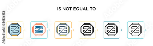 Is not equal to vector icon in 6 different modern styles. Black, two colored is not equal to icons designed in filled, outline, line and stroke style. Vector illustration can be used for web, mobile,