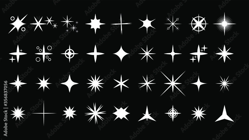 Set White Collection Star Icons Sparkles Vector Symbols Shine Elements - obrazy, fototapety, plakaty 