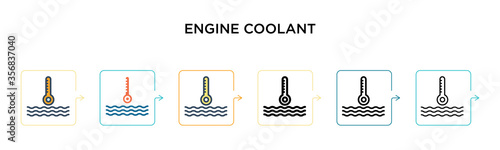 Engine coolant vector icon in 6 different modern styles. Black, two colored engine coolant icons designed in filled, outline, line and stroke style. Vector illustration can be used for web, mobile, ui