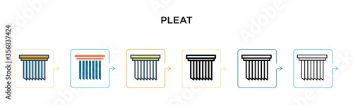 Pleat vector icon in 6 different modern styles. Black, two colored pleat icons designed in filled, outline, line and stroke style. Vector illustration can be used for web, mobile, ui