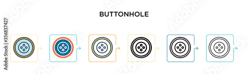 Buttonhole vector icon in 6 different modern styles. Black, two colored buttonhole icons designed in filled, outline, line and stroke style. Vector illustration can be used for web, mobile, ui
