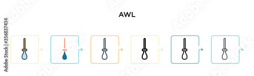 Awl vector icon in 6 different modern styles. Black, two colored awl icons designed in filled, outline, line and stroke style. Vector illustration can be used for web, mobile, ui