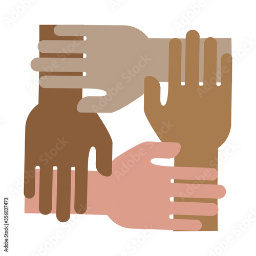 Hand icon as a symbol of teamwork. Flat image of unity and cooperation. A spirit of cooperation and help leading to success. Stock Photo.