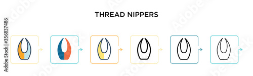 Thread nippers vector icon in 6 different modern styles. Black, two colored thread nippers icons designed in filled, outline, line and stroke style. Vector illustration can be used for web, mobile, ui