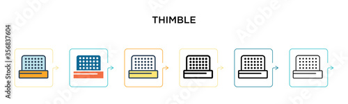 Thimble vector icon in 6 different modern styles. Black, two colored thimble icons designed in filled, outline, line and stroke style. Vector illustration can be used for web, mobile, ui