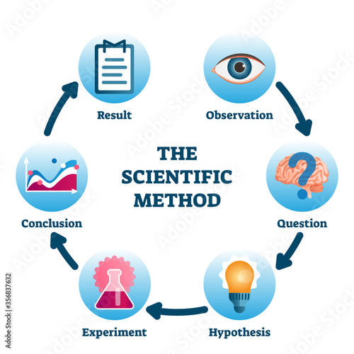 The scientific method vector illustration. Labeled process methodology scheme
