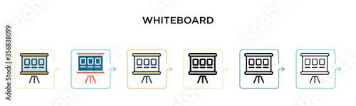 Whiteboard vector icon in 6 different modern styles. Black, two colored whiteboard icons designed in filled, outline, line and stroke style. Vector illustration can be used for web, mobile, ui