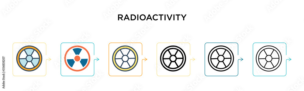Radioactivity vector icon in 6 different modern styles. Black, two colored radioactivity icons designed in filled, outline, line and stroke style. Vector illustration can be used for web, mobile, ui Radioactivity vector icon in 6 different modern styles. Black, two colored radioactivity icons designed in filled, outline, line and stroke style. Vector illustration can be used for web, mobile, ui