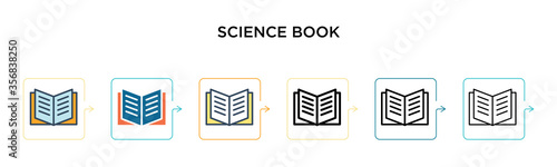 Science book vector icon in 6 different modern styles. Black, two colored science book icons designed in filled, outline, line and stroke style. Vector illustration can be used for web, mobile, ui