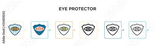 Eye protector vector icon in 6 different modern styles. Black, two colored eye protector icons designed in filled, outline, line and stroke style. Vector illustration can be used for web, mobile, ui