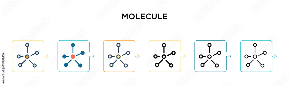 Molecule vector icon in 6 different modern styles. Black, two colored molecule icons designed in filled, outline, line and stroke style. Vector illustration can be used for web, mobile, ui Molecule vector icon in 6 different modern styles. Black, two colored molecule icons designed in filled, outline, line and stroke style. Vector illustration can be used for web, mobile, ui