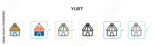 Yurt vector icon in 6 different modern styles. Black, two colored yurt icons designed in filled, outline, line and stroke style. Vector illustration can be used for web, mobile, ui