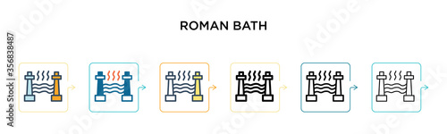 Roman bath vector icon in 6 different modern styles. Black, two colored roman bath icons designed in filled, outline, line and stroke style. Vector illustration can be used for web, mobile, ui