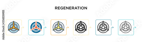 Regeneration vector icon in 6 different modern styles. Black, two colored regeneration icons designed in filled, outline, line and stroke style. Vector illustration can be used for web, mobile, ui