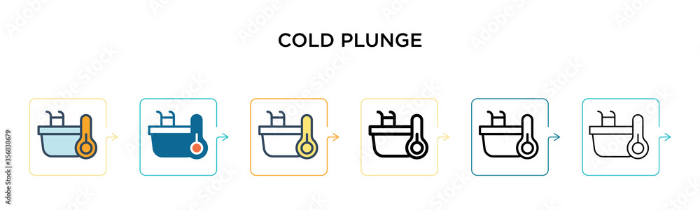 Cold plunge vector icon in 6 different modern styles. Black, two colored cold plunge icons designed in filled, outline, line and stroke style. Vector illustration can be used for web, mobile, ui Cold plunge vector icon in 6 different modern styles. Black, two colored cold plunge icons designed in filled, outline, line and stroke style. Vector illustration can be used for web, mobile, ui