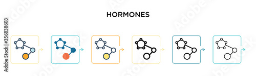 Hormones vector icon in 6 different modern styles. Black, two colored hormones icons designed in filled, outline, line and stroke style. Vector illustration can be used for web, mobile, ui