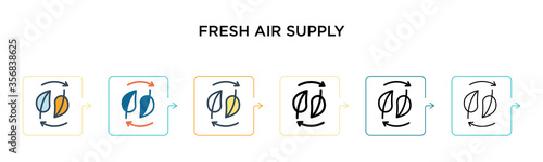 Fresh air supply vector icon in 6 different modern styles. Black, two colored fresh air supply icons designed in filled, outline, line and stroke style. Vector illustration can be used for web,