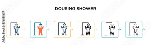 Dousing shower vector icon in 6 different modern styles. Black, two colored dousing shower icons designed in filled, outline, line and stroke style. Vector illustration can be used for web, mobile, ui