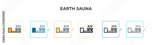 Earth sauna vector icon in 6 different modern styles. Black, two colored earth sauna icons designed in filled, outline, line and stroke style. Vector illustration can be used for web, mobile, ui