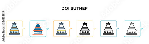 Doi suthep vector icon in 6 different modern styles. Black, two colored doi suthep icons designed in filled, outline, line and stroke style. Vector illustration can be used for web, mobile, ui