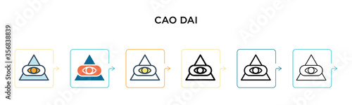 Cao dai vector icon in 6 different modern styles. Black, two colored cao dai icons designed in filled, outline, line and stroke style. Vector illustration can be used for web, mobile, ui