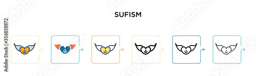 Sufism vector icon in 6 different modern styles. Black, two colored sufism icons designed in filled, outline, line and stroke style. Vector illustration can be used for web, mobile, ui