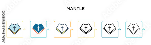Mantle vector icon in 6 different modern styles. Black, two colored mantle icons designed in filled, outline, line and stroke style. Vector illustration can be used for web, mobile, ui