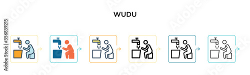 Wudu vector icon in 6 different modern styles. Black, two colored wudu icons designed in filled, outline, line and stroke style. Vector illustration can be used for web, mobile, ui