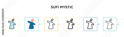 Sufi mystic vector icon in 6 different modern styles. Black, two colored sufi mystic icons designed in filled, outline, line and stroke style. Vector illustration can be used for web, mobile, ui