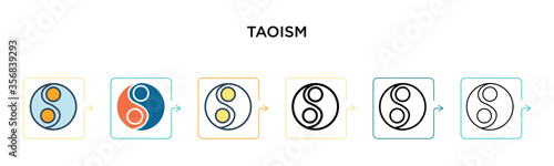 Taoism vector icon in 6 different modern styles. Black, two colored taoism icons designed in filled, outline, line and stroke style. Vector illustration can be used for web, mobile, ui