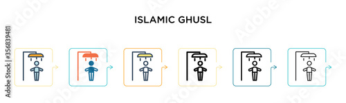 Islamic ghusl vector icon in 6 different modern styles. Black, two colored islamic ghusl icons designed in filled, outline, line and stroke style. Vector illustration can be used for web, mobile, ui photo