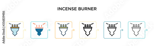 Incense burner vector icon in 6 different modern styles. Black, two colored incense burner icons designed in filled, outline, line and stroke style. Vector illustration can be used for web, mobile, ui