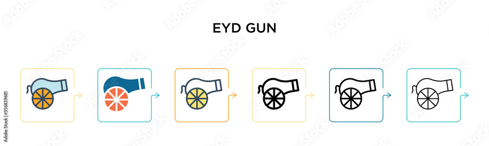 Eyd gun vector icon in 6 different modern styles. Black, two colored eyd gun icons designed in filled, outline, line and stroke style. Vector illustration can be used for web, mobile, ui
