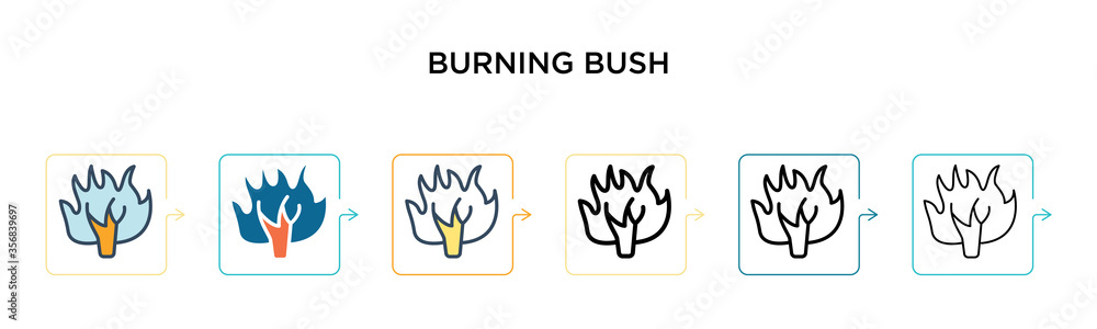 Fototapeta premium Burning bush vector icon in 6 different modern styles. Black, two colored burning bush icons designed in filled, outline, line and stroke style. Vector illustration can be used for web, mobile, ui
